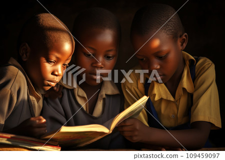children are reading a book in class room, international education day concept. AI generative 109459097
