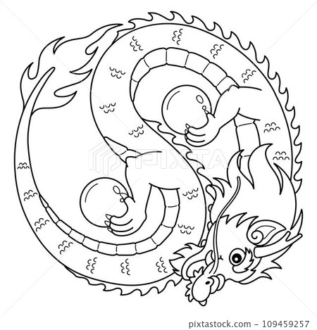 Year of the Dragon Yin Yang Isolated Coloring Page 109459257