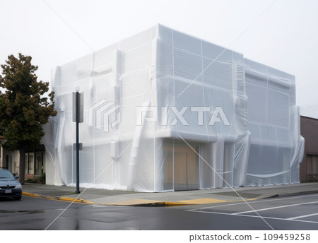 A building covered in white sheet . AI Generative 109459258