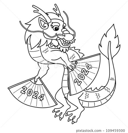 Year of the Dragon with 2024 Fans Isolated  109459300