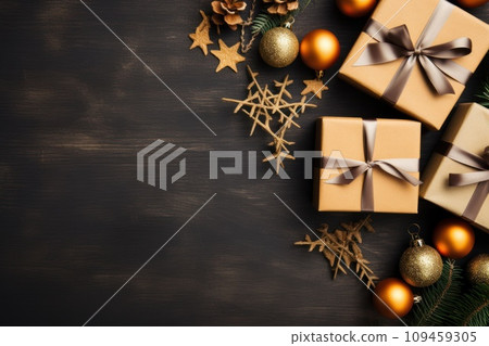 A decorated Christmas tree and gift for christmas time Generative AI 109459305