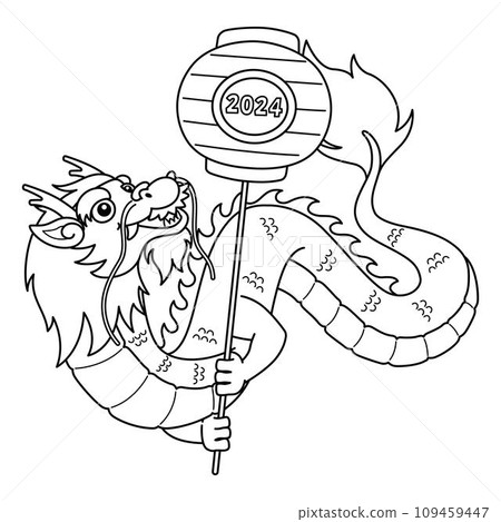 Year of the Dragon Holding Lanterns Isolated C 109459447