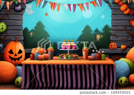 Scary Halloween festival decoration background. Generative AI 109459501
