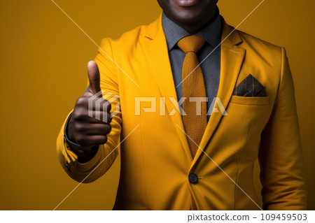 Businessman showing OK approve or like signal with thumb raise up, generative Ai Businessman showing OK approve or like signal with thumb raise up, generative Ai 109459503