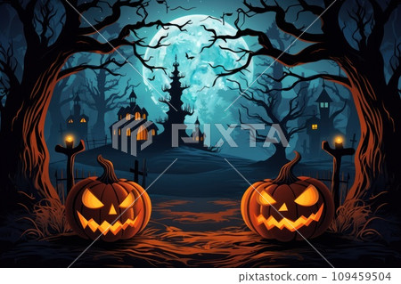 Scary Halloween festival decoration background. Generative AI 109459504