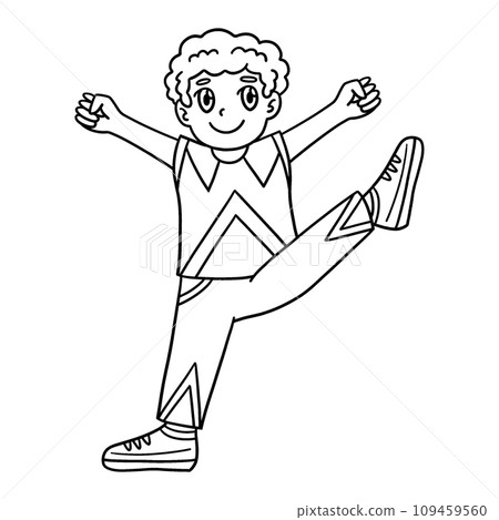 Cheerleader Boy Raising One Leg Isolated Coloring 109459560