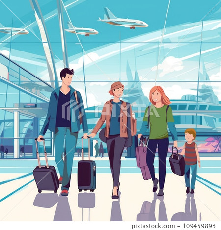 family travel at the airport , Generative AI 109459893