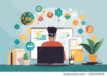 E-learning, online education at home. Modern illustration concepts for website and mobile website development Generative AI 109459940