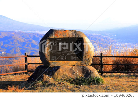 Stone monument explaining the view of Takabocchi Plateau/Shiojiri City, Nagano Prefecture Stone monument explaining the view of Takabocchi Plateau/Shiojiri City, Nagano Prefecture 109460263