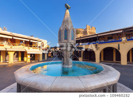 Hippocrates Square and Sintrivan Fountain in Rhodes early in the morning Hippocrates Square and Sintrivan Fountain in Rhodes early in the morning 109460282