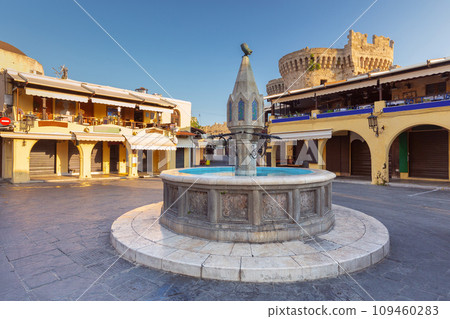 Hippocrates Square and Sintrivan Fountain in Rhodes early in the morning Hippocrates Square and Sintrivan Fountain in Rhodes early in the morning 109460283