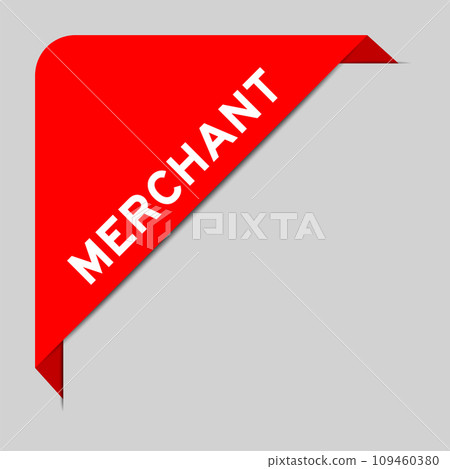 Red color of corner label banner with word merchant on gray background 109460380