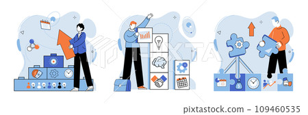 Business development. Vector illustration. Collaboration within diverse groups people fosters innovation Finance professionals analyze market trends and assess risks Banking transactions 109460535