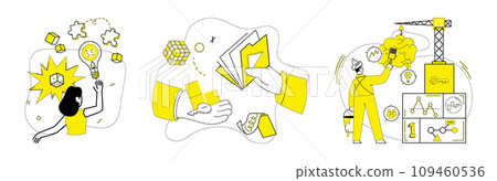 Business thinking vector illustration. The symphony success is orchestrated by harmonious notes business thinking Strategy and analysis build bridges over river challenges in business thinking 109460536