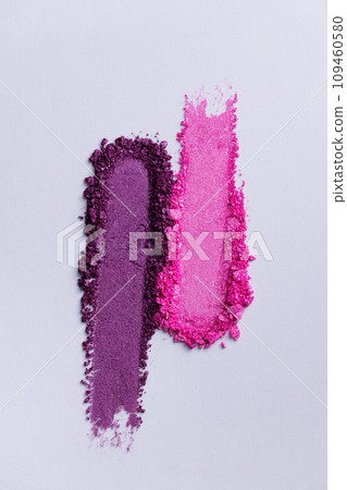 Composition of  eye shadow cosmetics swatches. Eyeshadow smudged texture. Creative cosmetics samples. 109460580