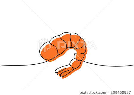 Fresh shrimp one line colored continuous drawing. Japanese cuisine, traditional food continuous one line illustration. Vector linear illustration. Fresh shrimp one line colored continuous drawing. Japanese cuisine, traditional food continuous one line illustration. Vector linear illustration. 109460957