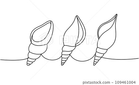 Mollusks. Sea shells, mollusks, scallop, pearls. Tropical underwater shells continuous one line illustration. Vector minimalist linear illustration. 109461004