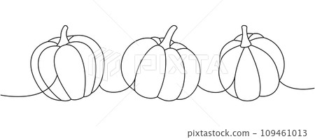Halloween pumpkins. Set of pumpkins one line continuous drawing. Autumn halloween vegetables continuous one line illustration. Halloween pumpkins. Set of pumpkins one line continuous drawing. Autumn halloween vegetables continuous one line illustration. 109461013