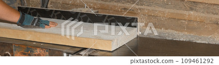 Male Man Production Workshop Worker Hand Grinding Wooden Board Machine Tool Industrial Equipment 109461292