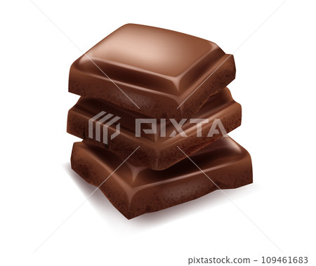 Chocolate. Pieces, shavings. 3D realistic vector set, horizontal and vertical splash of chocolate Chocolate. Pieces, shavings. 3D realistic vector set, horizontal and vertical splash of chocolate 109461683