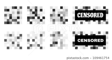 Censorship elements of various types. Set of Pixel censored signs. Black censor bar concept. Censorship rectangle. 109461754