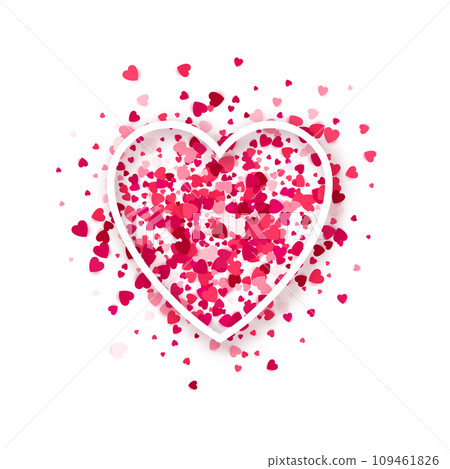Line frame 3d heart shape with glitter pink and red hearts petals particle on background. Romantic love symbol. Valentines day card. Wedding invitation. Website banner, design element with confetti Line frame 3d heart shape with glitter pink and red hearts petals particle on background. Romantic love symbol. Valentines day card. Wedding invitation. Website banner, design element with confetti 109461826