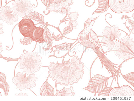 Fantasy flowers and bird, decorative flowers Fantasy flowers and bird, decorative flowers 109461927