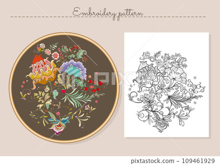 Fantasy flowers in retro, vintage, jacobean embroidery style Fantasy flowers in retro, vintage, jacobean embroidery style 109461929