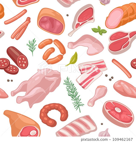 Seamless pattern meat products. Vector color vector icon 109462167