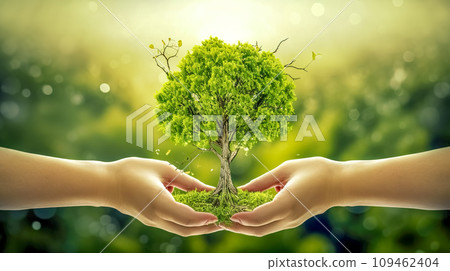 AI-generated content. hands holding a small tree, concept of nature and environment protection 109462404