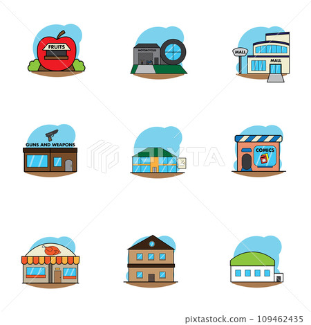 Set of different shop building icons Vector 109462435