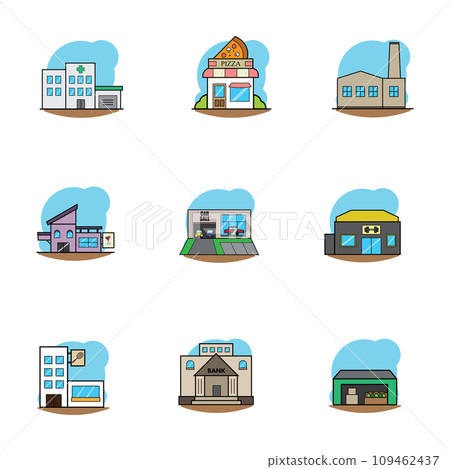 Set of different shop building icons Vector 109462437