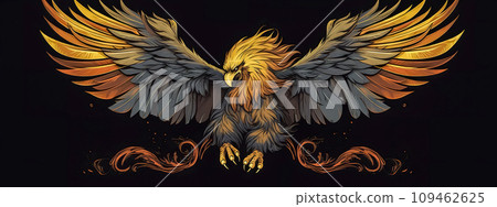 AI-generated content. drawn eagle with outstretched wings on a black background 109462625