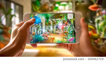 AI-generated content. fairy tale games on smartphone display, gaming industry 109462729