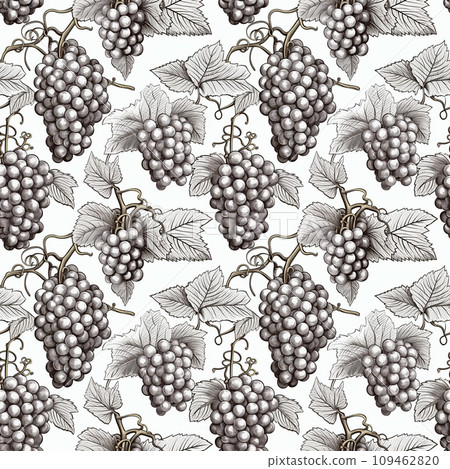Grape Sketch Seamless Pattern, Hand Drawn Vine Grapes, Sketched Vineyard Design, Engraving Berries Grape Sketch Seamless Pattern, Hand Drawn Vine Grapes, Sketched Vineyard Design, Engraving Berries 109462820