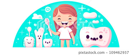 AI-generated content. children's teeth and gum care with toothbrush and paste, banner AI-generated content. children's teeth and gum care with toothbrush and paste, banner 109462937