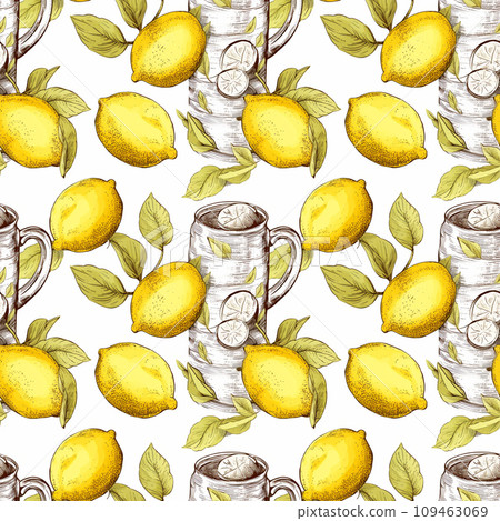 Watercolor Lemon Tea Seamless Pattern, Aquarelle Yellow Citron Tropical Fruit, Creative Watercolor Citrus Watercolor Lemon Tea Seamless Pattern, Aquarelle Yellow Citron Tropical Fruit, Creative Watercolor Citrus 109463069