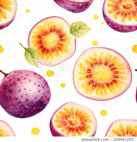 Watercolor Passion Fruit Seamless Pattern, Aquarelle Ripe Passiflora, Creative Watercolor Maracuya Tile 109463263