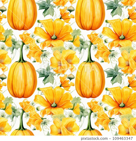 Watercolor Squash Seamless Pattern, Aquarelle Pumpkin, Creative Watercolor Gourd Tile 109463347
