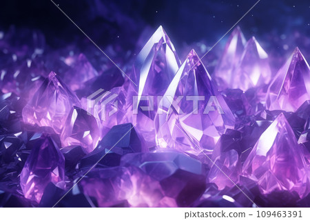 AI-generated content. Abstract background of purple shining crystals with refraction of light 109463391