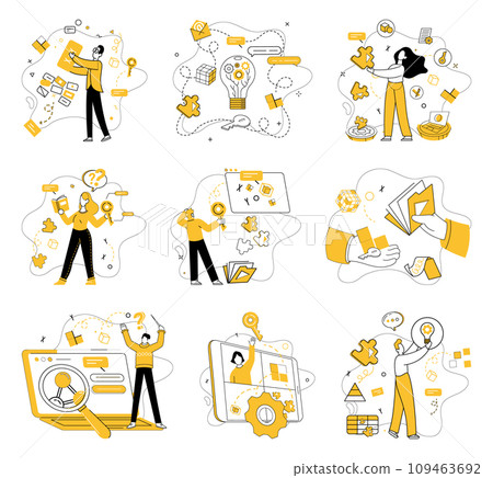 Creative solutions vector illustration. The creative solutions metaphor illustrates symphony intelligence at work Contemplation and brainstorming are dynamic duo behind inventive breakthroughs 109463692