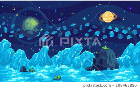 Space game. Vector illustration. The starry sky in game serves as navigational guide in vastness space The space game metaphorically represents boundless potential human exploration The arcade-style 109463880