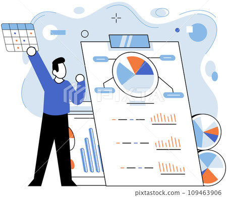 Business data analysis vector illustration. Occupation finds meaning in language statistical investigation The melody business success is composed by notes data analysis Research is compass guiding Business data analysis vector illustration. Occupation finds meaning in language statistical investigation The melody business success is composed by notes data analysis Research is compass guiding 109463906