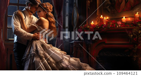 Female Romance, Love Novel Cover with Fantasy Romance Lovers, Old Vintage Couple in Love Female Romance, Love Novel Cover with Fantasy Romance Lovers, Old Vintage Couple in Love 109464121