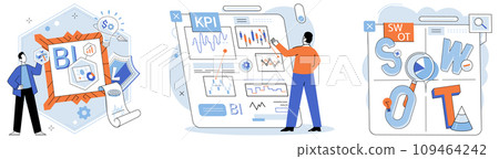 Analysis tool. Business intelligence. Vector illustration Statistics offer valuable insights into business performance Financial analysis helps in assessing financial health business Graphic Analysis tool. Business intelligence. Vector illustration Statistics offer valuable insights into business performance Financial analysis helps in assessing financial health business Graphic 109464242