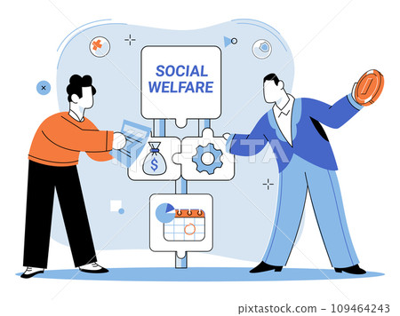 Social welfare. Vector illustration. Multiethnic societies thrive when social welfare initiatives are inclusive and equitable Wellbeing is enhanced through participation in charitable endeavors 109464243
