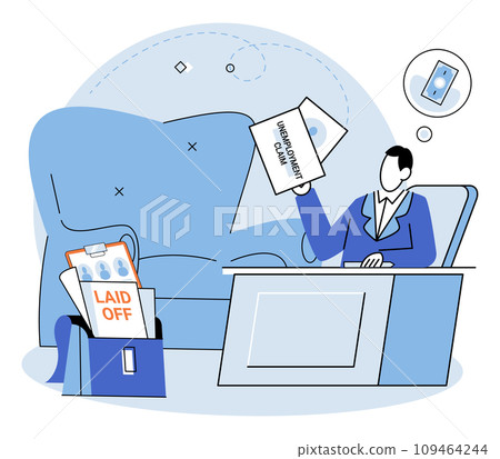 Unemployment. Vector illustration. The recession has left substantial number people unemployed and uncertain about future Unemployment rates serve as barometer for overall economic state Layoffs 109464244