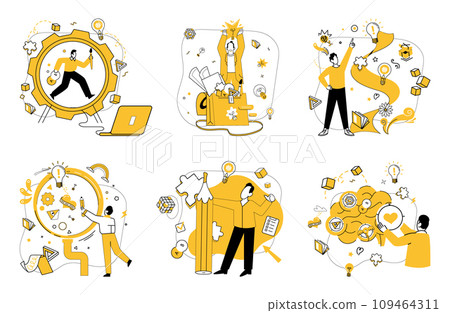 Business thinking vector illustration. Success blossoms where inspiration and business thinking concept converge In garden ideas, seeds business thinking grow into solutions Motivation fuels engine 109464311
