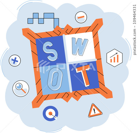 SWOT analysis. Vector illustration. Management plays crucial role in guiding business operations Symbols represent abstract ideas and concepts Marketing strategies aim to promote products and services 109464331