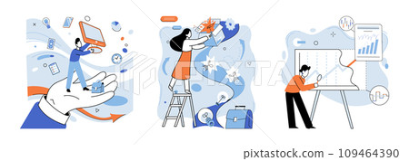 Business automation vector illustration. Technology and automation intertwine in dance progress Workflow management is captain steering ship automation Automated efficiency is heartbeat in body Business automation vector illustration. Technology and automation intertwine in dance progress Workflow management is captain steering ship automation Automated efficiency is heartbeat in body 109464390